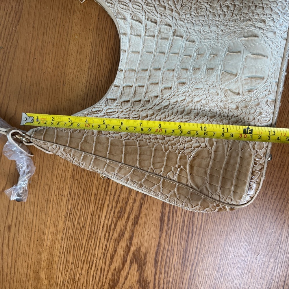 Beige Croc Embossed Faux Leather Hobo Shoulder‎ Bag Handbag Zip Closure - Picture 11 of 13